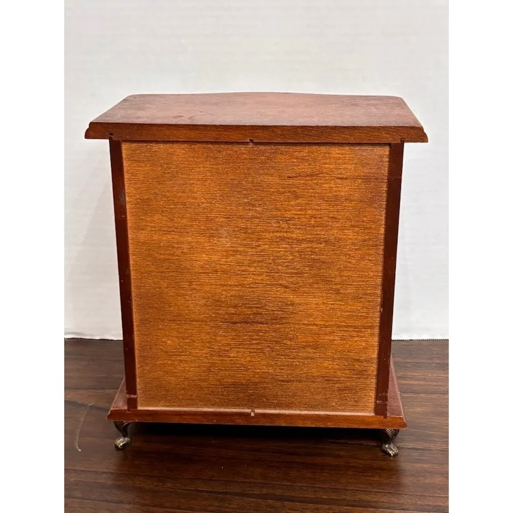 Vintage Wood Jewelry Armoire Glass Etched Doors Rotating Carousel Claw Feet